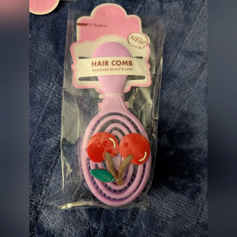 Kids Purple Hair Comb with Cherry Design